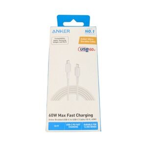 Pp7O‎ Anker 10' 60W Braided USB-C to USB-C Max Fast Charging Cable - White